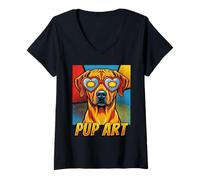 Femme Rhodesian Ridgeback Pop Art Chien Rétro Style Bande dessinée T-Shirt avec Col en V