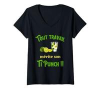 Femme Rhum Ti Punch Mojito Alcool Apero Humour Caraïbes Entre Amis T-Shirt avec Col en V