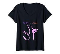 Femme Rhythm and Ribbon Rhythmic Gymnastics Lover Ring Sport T-Shirt avec Col en V