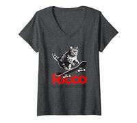 Femme Ricco - Beau nom de garçon avec Un Chat & Skateboard T-Shirt avec Col en V, Chiné Foncé, XL