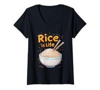 Femme Rice Is Life - Amateur de riz T-Shirt avec Col en V