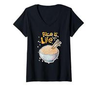 Femme Rice Is Life - Amateur de riz T-Shirt avec Col en V