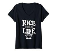 Femme Rice is Life Funny Foodie pour Les Amateurs de Nourriture T-Shirt avec Col en V