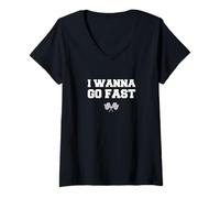 Femme Ricky Racing - Je Veux Aller Vite T-Shirt avec Col en V