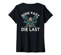 Femme Ride en arrière-Empreinte Presque la Charge T-Shirt avec Col en V
