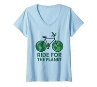 Femme Ride for The Planet Earth Day Vélo Cycliste T-Shirt avec Col en V