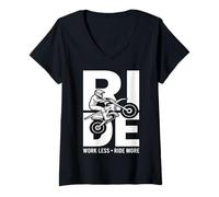 Femme Ride Often Motif Motocross Moto Tout Terrain T-Shirt avec Col en V