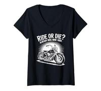 Femme Ride Or Die Christian Biker Liberté Foi T-Shirt avec Col en V