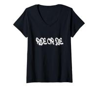 Femme Ride Or Die Graffiti - Bold Urban Street Art Style T-Shirt avec Col en V