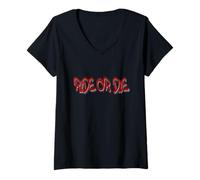 Femme Ride Or Die Graffiti - Bold Urban Street Art Style T-Shirt avec Col en V