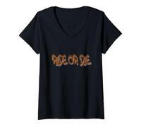 Femme Ride Or Die Graffiti - Bold Urban Street Art Style T-Shirt avec Col en V