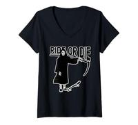 Femme Ride Or Die Grim Reaper Skater T-Shirt avec Col en V