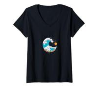 Femme Ride The Wave Tatouage rétro traditionnel Beach Sunrise T-Shirt avec Col en V
