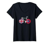 Femme Ride UK - Inspiré du vélo de route de Grande-Bretagne T-Shirt avec Col en V