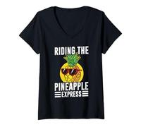 Femme Riding the Pineapple Express Ananas T-Shirt avec Col en V
