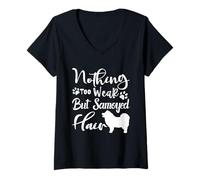 Femme Rien de trop Faible mais de Poils samoyèdes Silhouette Amusante d'amant de Chien T-Shirt avec Col en V