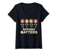 Femme Rien ne Compte Groovy Flowers Philosophie du nihilisme drôle T-Shirt avec Col en V