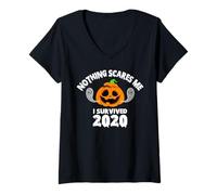 Femme Rien ne me Fait Peur, J'Ai survécu à 2020 - Ghost Pumpkin Halloween T-Shirt avec Col en V