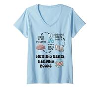 Femme Rien ne Vaut la Lecture de Ciseaux à Papier pour Les Amateurs de Livres T-Shirt avec Col en V