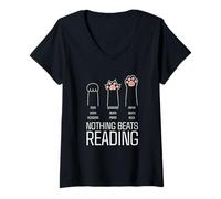 Femme Rien ne Vaut la Lecture pour Les Amoureux des Chats et Les vers de bibliothèque T-Shirt avec Col en V