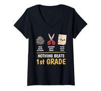 Femme Rien ne Vaut Les Ciseaux à Papier Rock de 1ère année T-Shirt avec Col en V