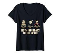 Femme Rien ne Vaut Les Ciseaux en Papier de Roche de troisième qualité Design école T-Shirt avec Col en V