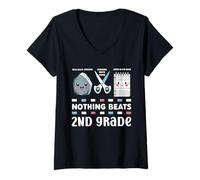 Femme Rien ne Vaut Les Enseignants Amusants de rentrée Scolaire de 2e année T-Shirt avec Col en V