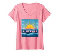 Femme Rien Que Le Ciel Bleu - Sunny Optimism T-Shirt avec Col en V, Rose, S