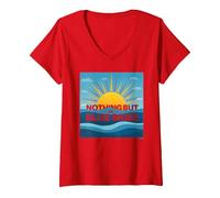 Femme Rien Que Le Ciel Bleu - Sunny Optimism T-Shirt avec Col en V, Rouge, XXL