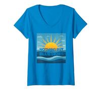Femme Rien Que Le Ciel Bleu - Sunny Optimism T-Shirt avec Col en V, Saphir, S