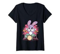 Femme Riot Bunny Kawaii Punk T-Shirt avec Col en V