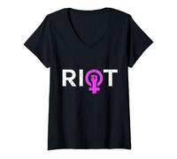 Femme Riot Vénus Girl Power Féminisme T-Shirt avec Col en V