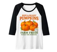 Femme Ripe and Ready Pumpkins Retro Farmer Market Fall Pumpkin Fun Manche Raglan