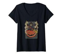 Femme Ripple Junction Vintage Witch and Black Cat Halloween Spooky T-Shirt avec Col en V