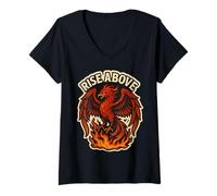Femme Rise Above Phoenix Rising From Ashes Fire Bird Motivation T-Shirt avec Col en V