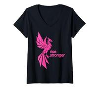 Femme Rise Stronger Phoenix Design Rose Fluo T-Shirt avec Col en V