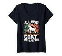 Femme Rise The Fantasy Football GOAT Has Arrived Football Fans T-Shirt avec Col en V