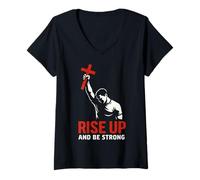 Femme Rise Up and Be Strong Croix chrétienne de Motivation pour Homme et Femme T-Shirt avec Col en V