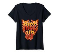 Femme Rise Up Flames de motivation Pompier Pompier Homme Femme T-Shirt avec Col en V