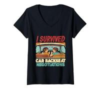 Femme Rivalité Fraternelle Frère Sœur Car Backseat Negotiations T-Shirt avec Col en V