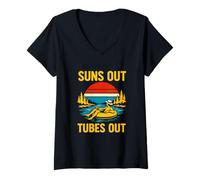 Femme River Float Trip Suns Out Tubes Out Vintage Femme été T-Shirt avec Col en V