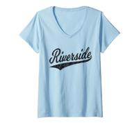 Femme Riverside California Varsity Script Classic Jersey Noir T-Shirt avec Col en V