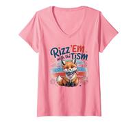 Femme Rizzler RIZZ'EM with TISM Patriotism Fox Proud Autism Mom T-Shirt avec Col en V