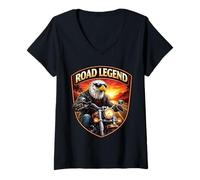 Femme Road Legend Classic Moto American Patriotic Eagle Biker T-Shirt avec Col en V