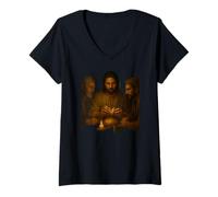 Femme Road to Emmaüs Jésus Breaking Bread with Disciples Design T-Shirt avec Col en V