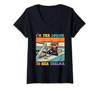 Femme Road Trip I'm The Thelma to Her Louise Retro Cat Women T-Shirt avec Col en V