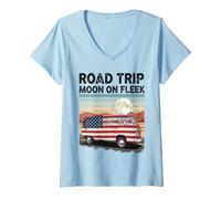 Femme Road Trip Moon on Fleek Aventure en Van rétro T-Shirt avec Col en V