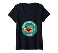Femme Roadrunner Bird Parc national de Saguaro, Arizona Desert Vintage T-Shirt avec Col en V