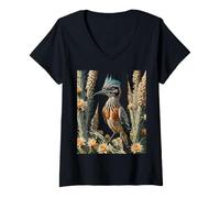 Femme Roadrunner Entouré De Fleur De Yucca New Mexico State 1 T-Shirt avec Col en V