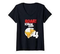 Femme Roar Velociraptor 4 Ans Anniversaire garçon 4 Ans T-Shirt avec Col en V